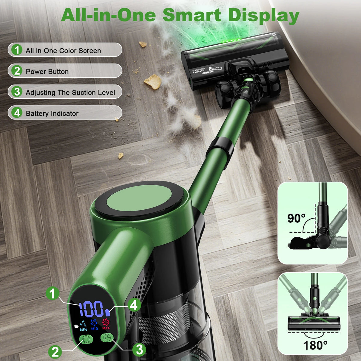 Cordless Vacuum Cleaner,Self-Standing,10-in-1/58Kpa/55Mins Stick Vacuum with LED Lighting Brush Vacuum for Pet/Hair/Carpet