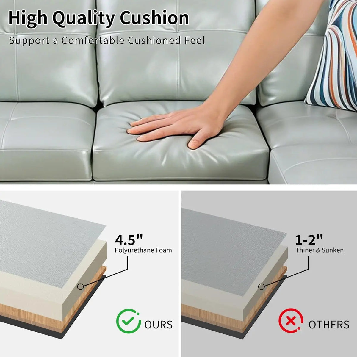 Square Leather Storage Ottoman Bench With Cushioned Seat And Footrest