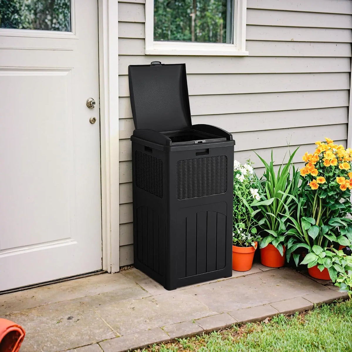 Devoko 33 Gallon Outdoor Trash Can, Hideaway Garbage Bins with Tiered Lid