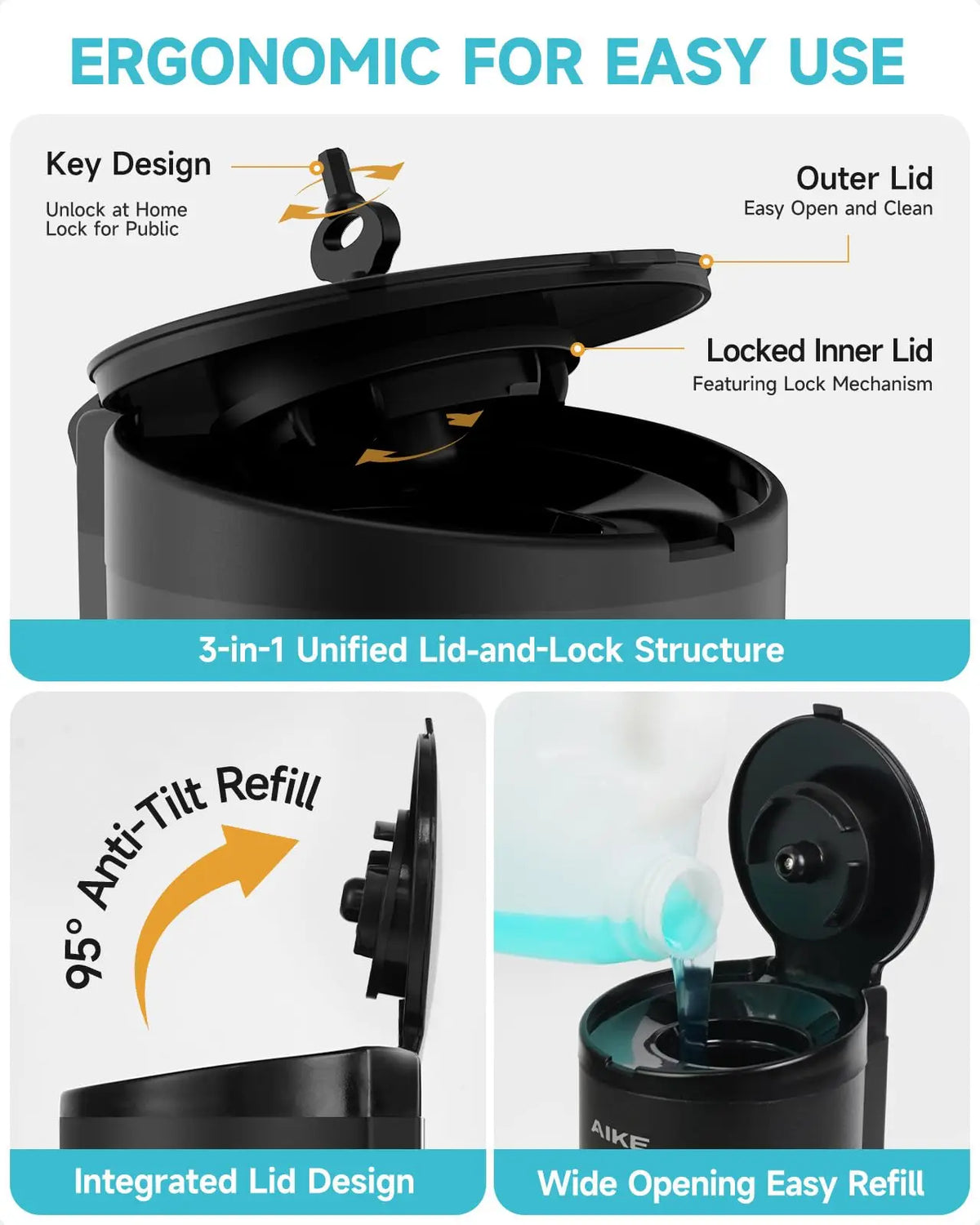 AIKE Automatic Stainless Steel Sensor Soap Dispenser