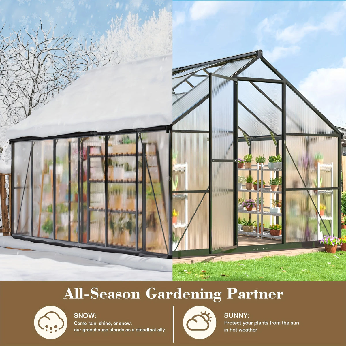 VIWAT UV Protected Polycarbonate Greenhouse With Aluminum Frame