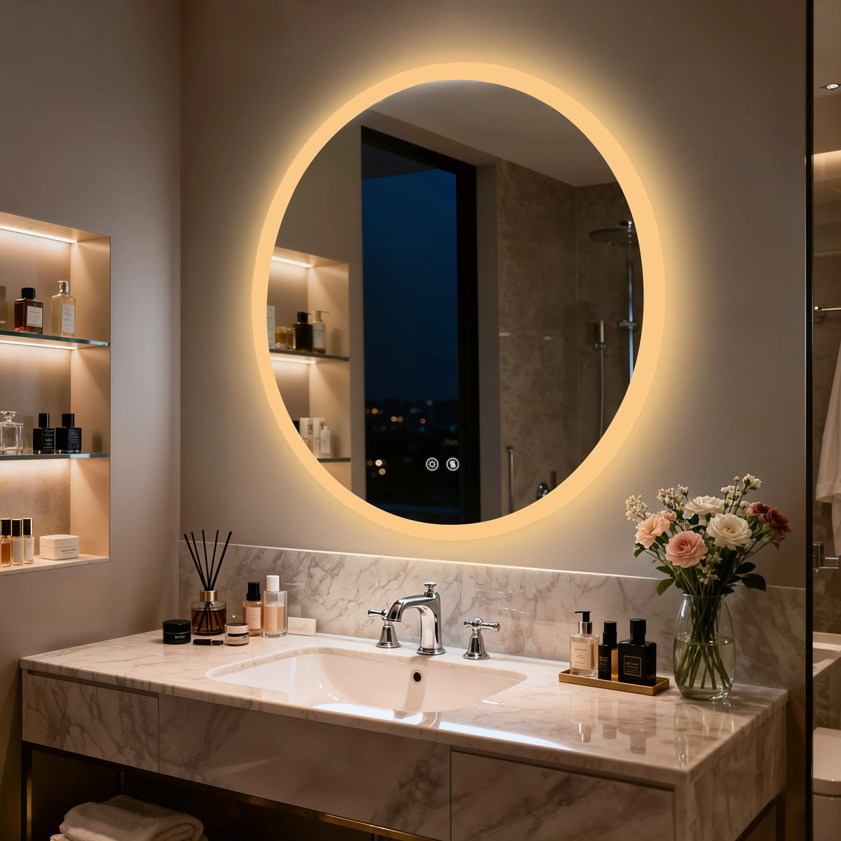 Round LED Bathroom Vanity Mirror With Anti Fog Dimming