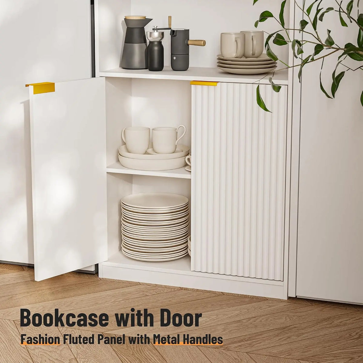 INNOD Bookcase With Doors And Six Display Shelves