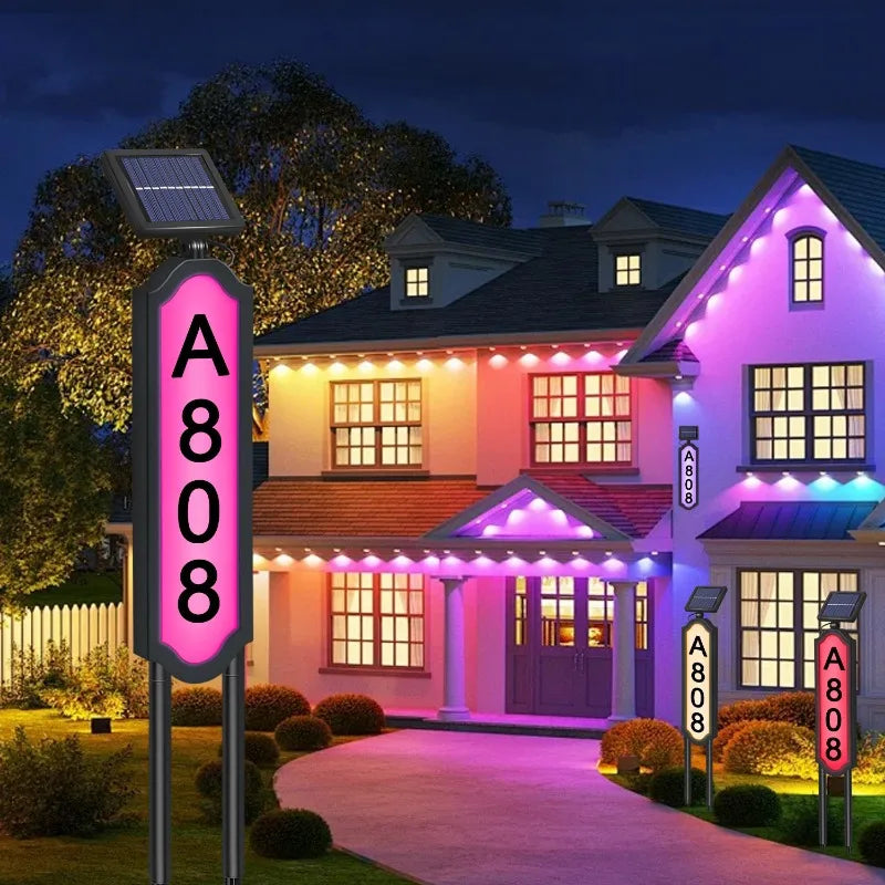 1 Sets of Solar House Number Lights, Color-Changing Solar Address Indicator Lights, Waterproof LED Door Signs Suitable for Use in Courtyards, Gardens, Driveways and Commercial Areas, Easy-to-Install Household and Residential