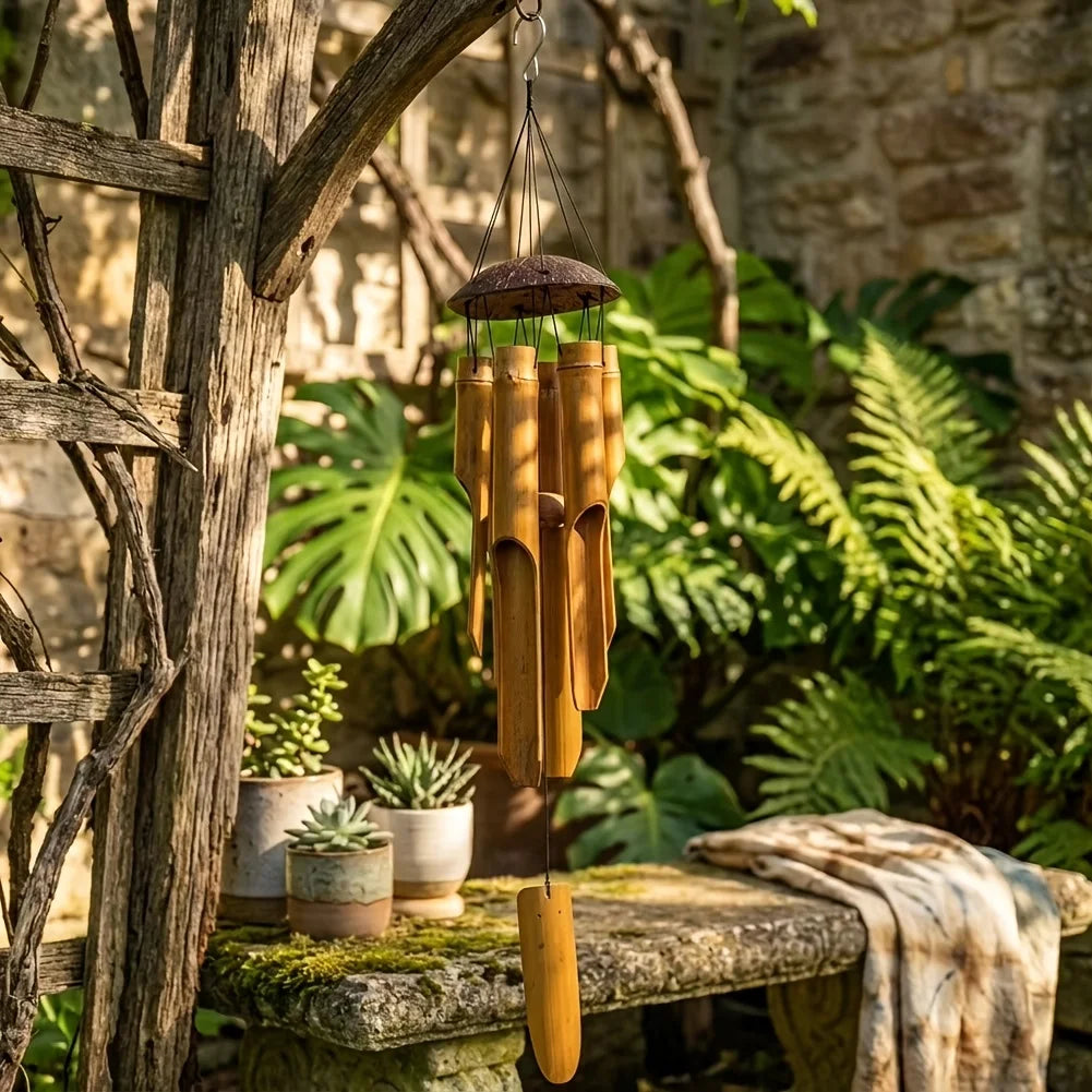 Handmade Bamboo Coconut Wind Chimes For Garden Decor