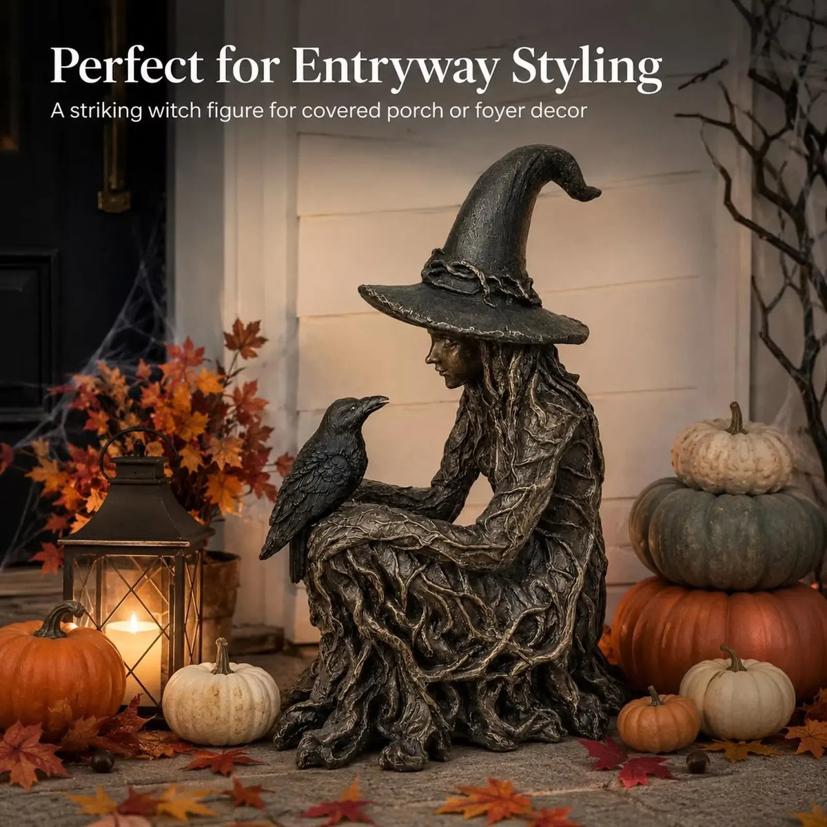 Gothic Witch and Crow Mystical Home Decor Statue Figurine