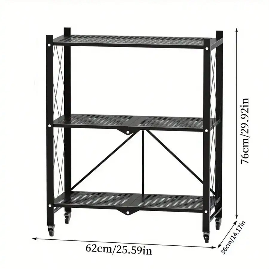 5 Tier Foldable Metal Storage Rack Modern Black Heavy Duty Rolling Utility Shelving Unit Lockable Wheels Collapsible Metal Mesh Bookcase Stand For Garage Kitchen Living Room Office Housewarming Gift