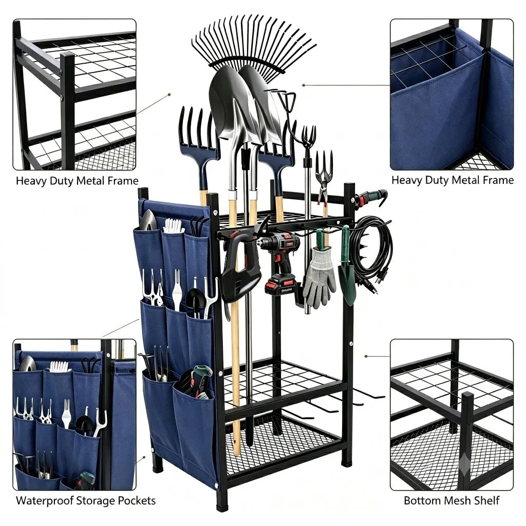 Heavy Duty Garden Tool Storage Organizer Rack For Garage