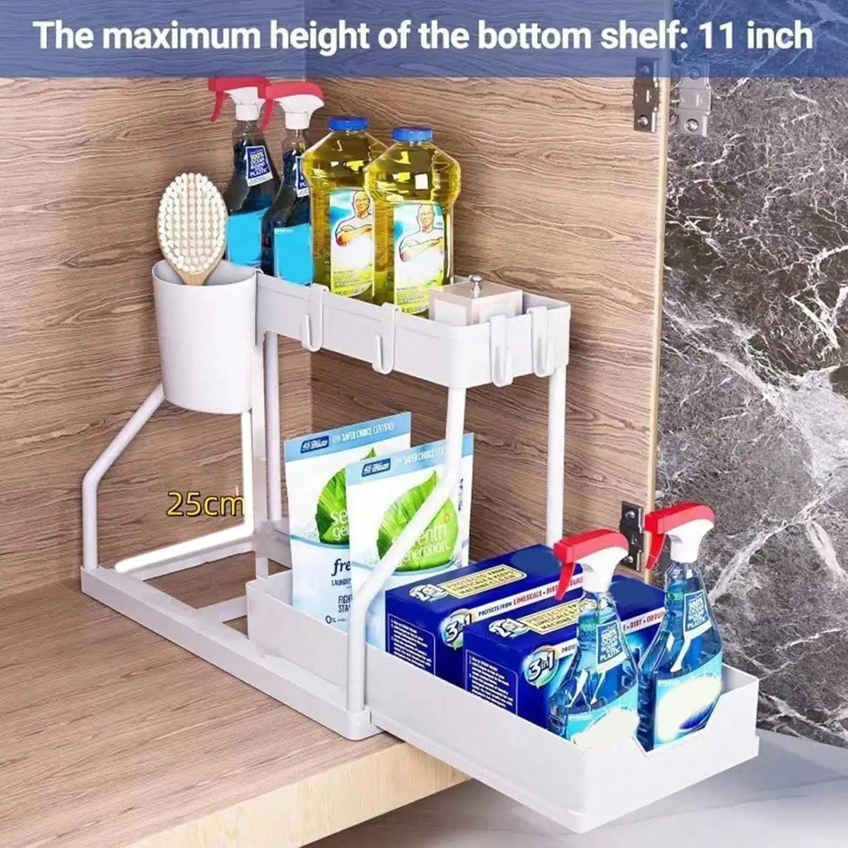 Multifunctional Two Tier Under Sink Pull Out Storage Rack