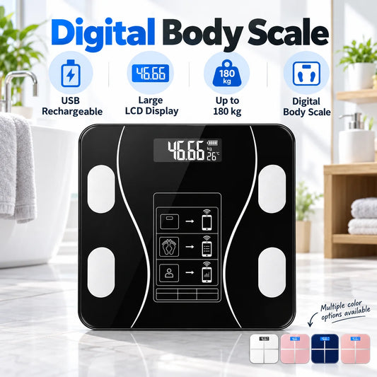 USB Rechargeable Digital Bathroom Scale With Toughened Glass Platform