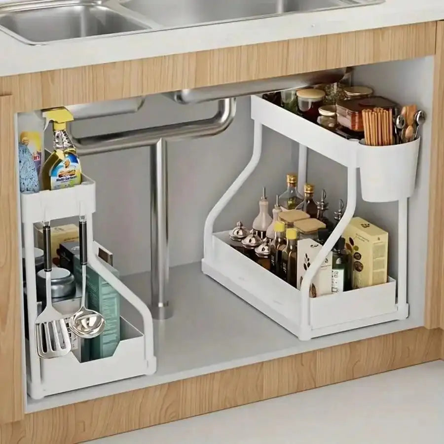 Multifunctional Two Tier Under Sink Pull Out Storage Rack
