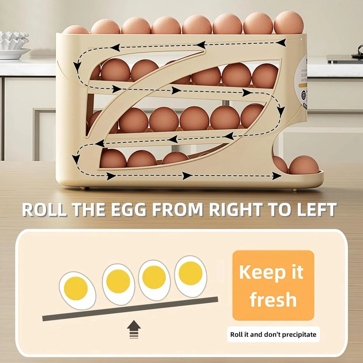 Automatic Rolling Egg Dispenser for Refrigerator Storage Rack
