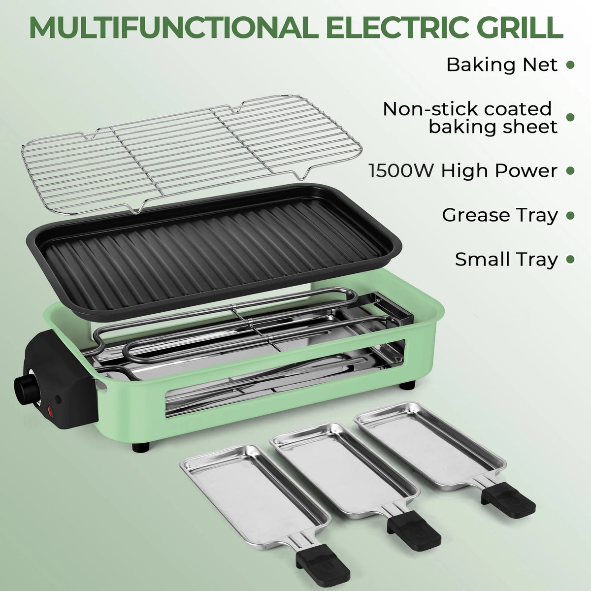 Suslas 1500W Smokeless Nonstick Electric Grill Pan