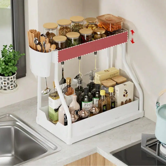 Multifunctional Two Tier Under Sink Pull Out Storage Rack