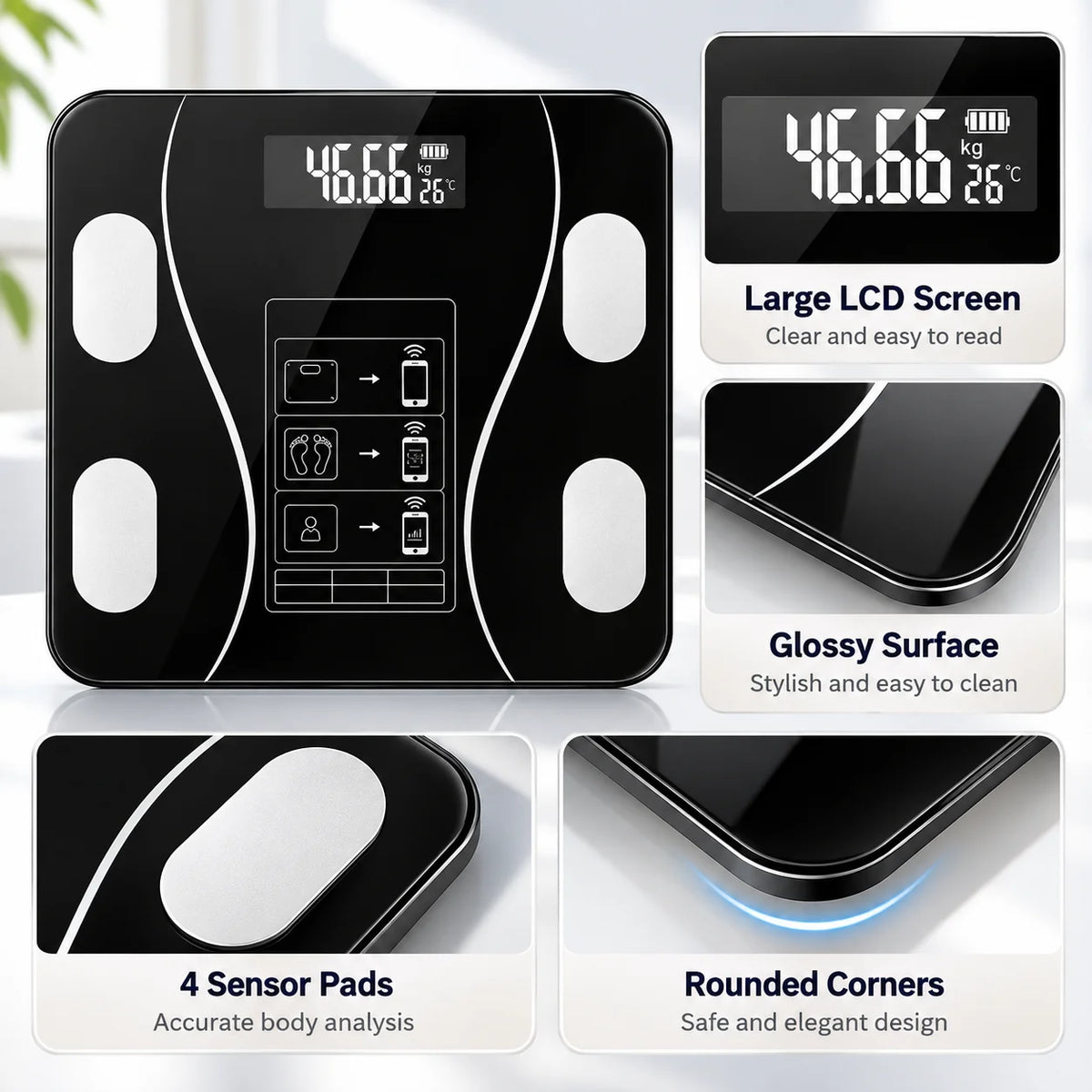 USB Rechargeable Digital Bathroom Scale With Toughened Glass Platform