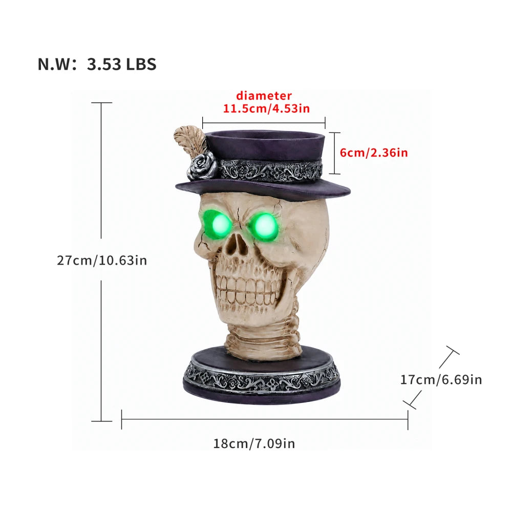 Halloween Skull Candle Holder with Glowing LED Eyes
