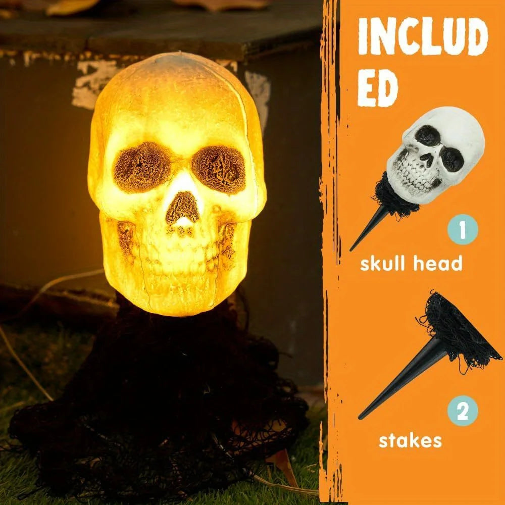 Lighted Skeleton Skull Stakes for Halloween Lawn Decorations