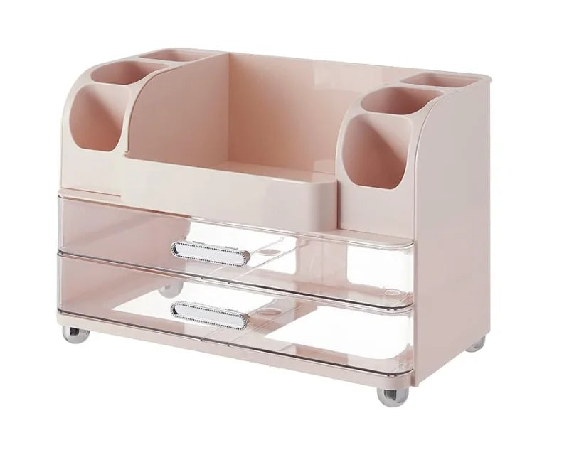 Plastic Vanity Makeup Organizer With Drawers And Brush Slots