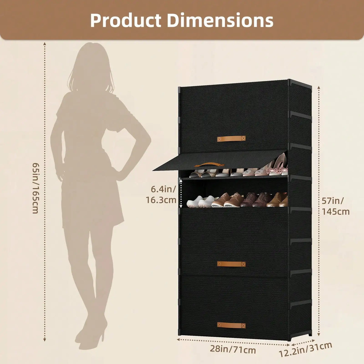 Foldable 9 Tier Shoe Cabinet With Dustproof Doors
