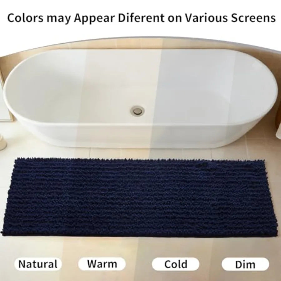 Chenille Plush Bathroom Rug With Non Slip Base