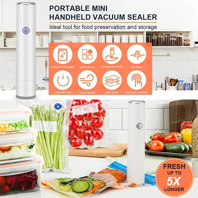 Rechargeable Handheld Vacuum Sealer With 5Pcs Reusable Bags Powerful Portable