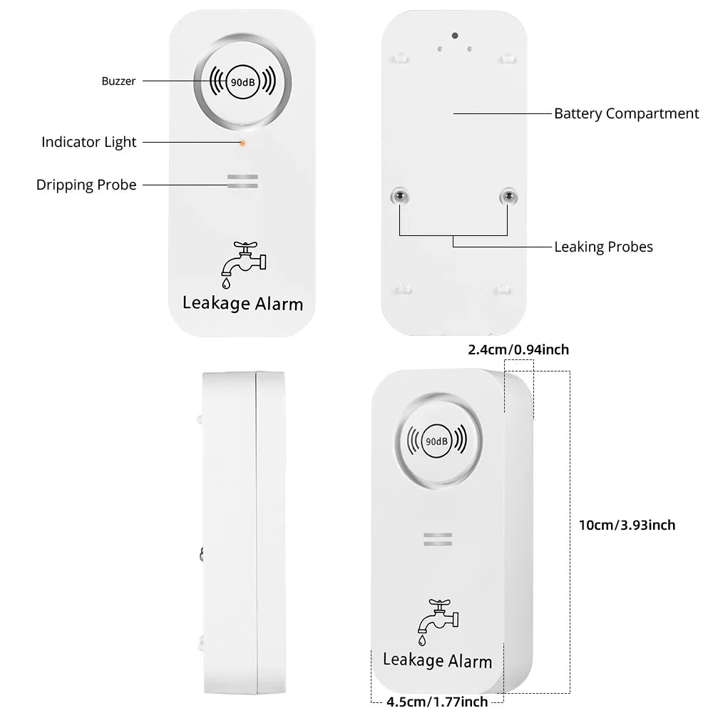 5 Pack Water Leak Detector 90dB Loud Alarm IP66 Waterproof Leakage Sensor High Sensitivity Drip and Leak Probes Battery Operated Flood Alert for Kitchen Bathroom Basement Pipeline Leak