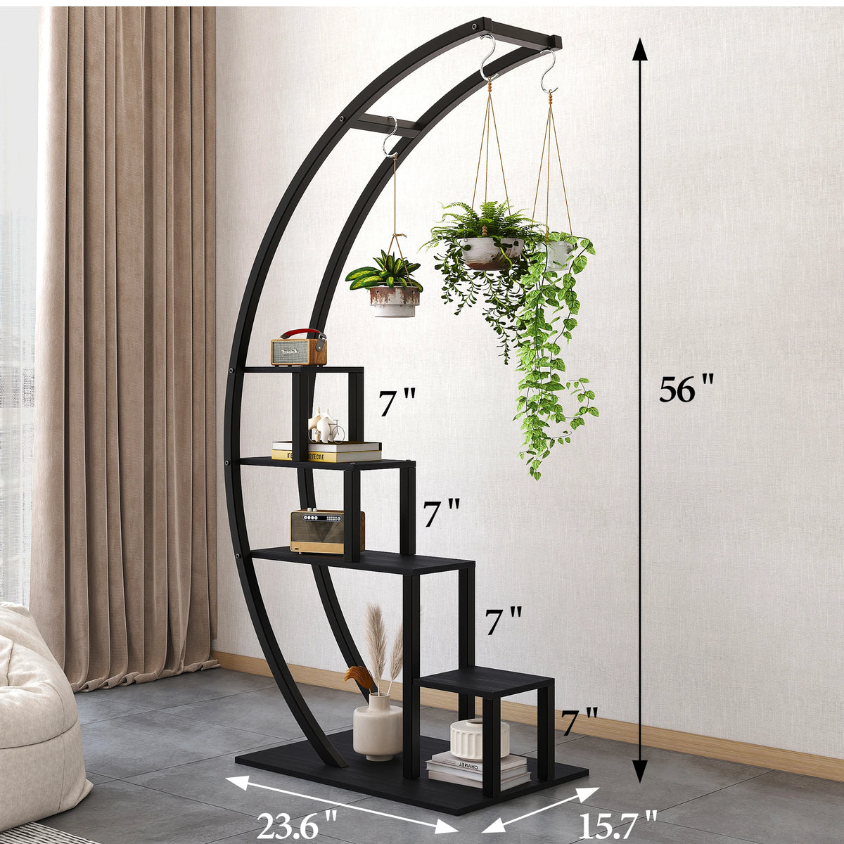 HiMISS 5 Tier Metal Plant Stand With Hanging Hooks