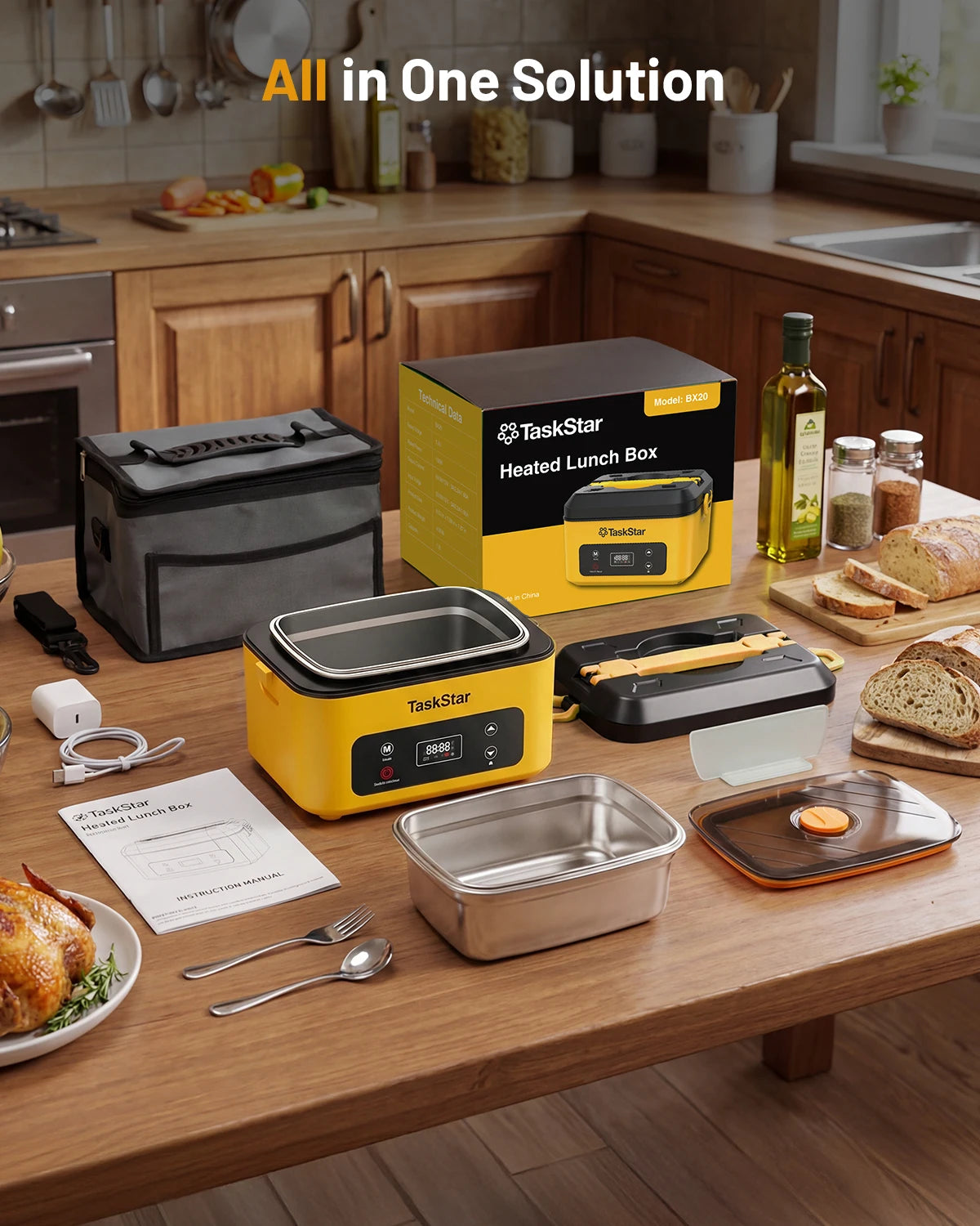 Portable Cordless Heated Lunch Box Food Warmer With Power Bank