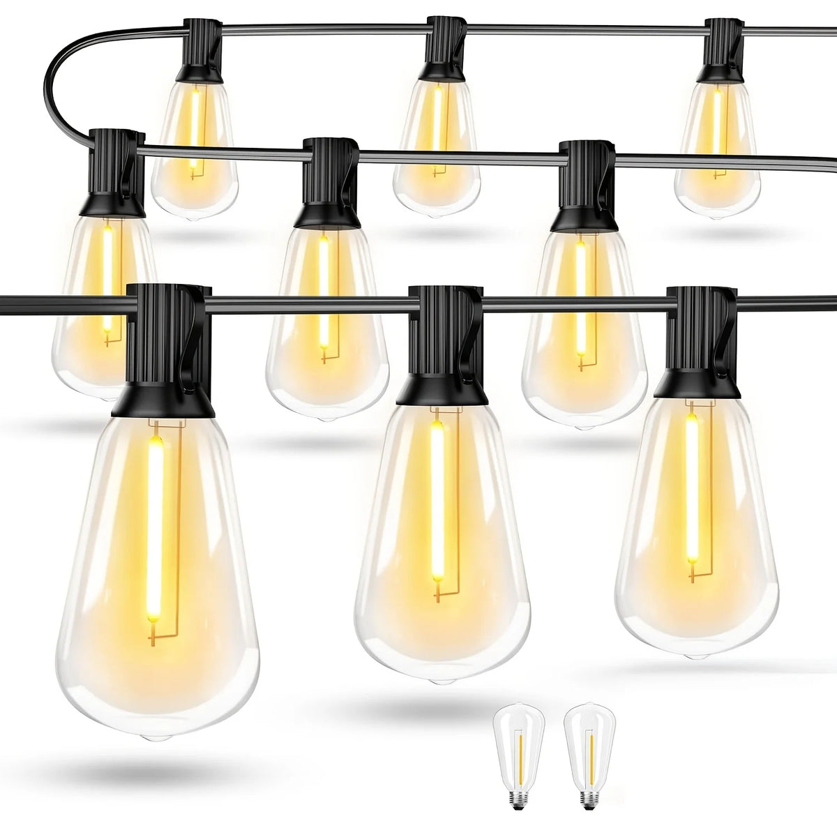 LED Outdoor String Lights ST38 Patio Lights , Outside Hanging Light Waterproof for Porch, Deck, Garden, Backyard, Balcony, 2700K