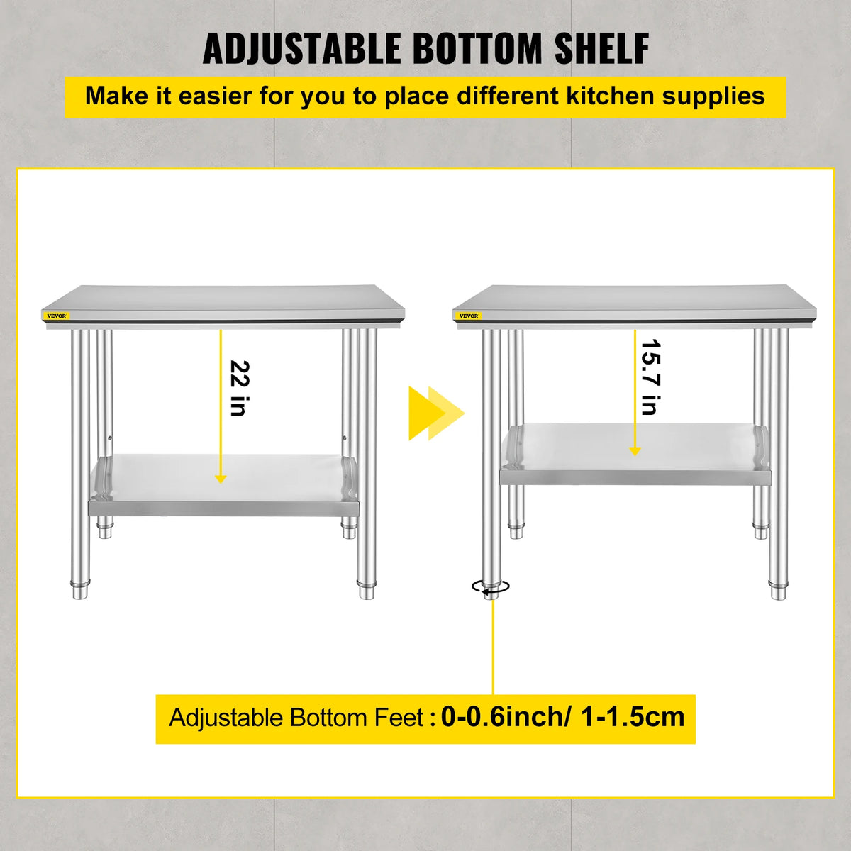 SucceBuy Kitchen Work Bench Commercial Catering Table Worktable with Undershelf Stainless Steel 330LBS 286LBS Restaurant Garage