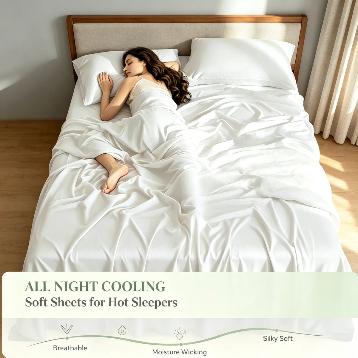 Cooling Bamboo Rayon Bed Sheet Set for Hot Sleepers, 2200 Thread Count Ultra Soft Silky Moisture Wicking Bedding Set, Deep Pocket Fitted Sheet Wrinkle & Fade Resistant Sheets with Pillowcases, Multiple Colors, Available in Tw