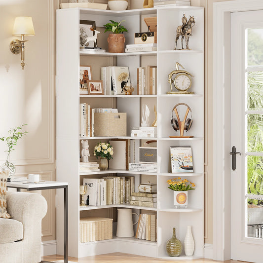6‑Tier Corner Bookshelf, 71" Tall L‑Shaped Corner Shelf with Edge Protection, Industrial Etagere Storage Rack for Small Spaces, Living Room, Bedroom