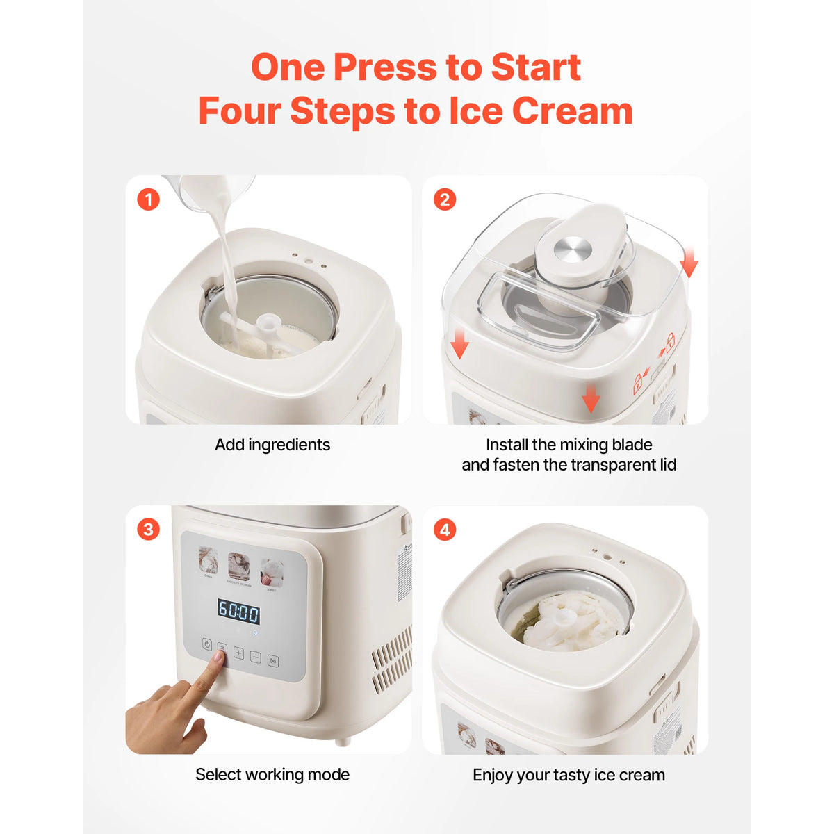 SucceBuy Automatic Compressor Ice Cream Maker for Gelato and Yogurt