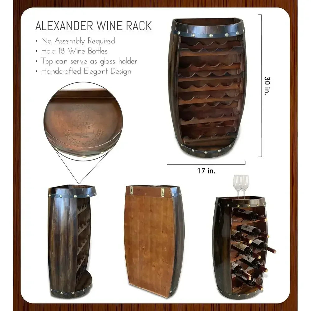 18 Bottle Wooden Wine Rack With Glass Holder Stand