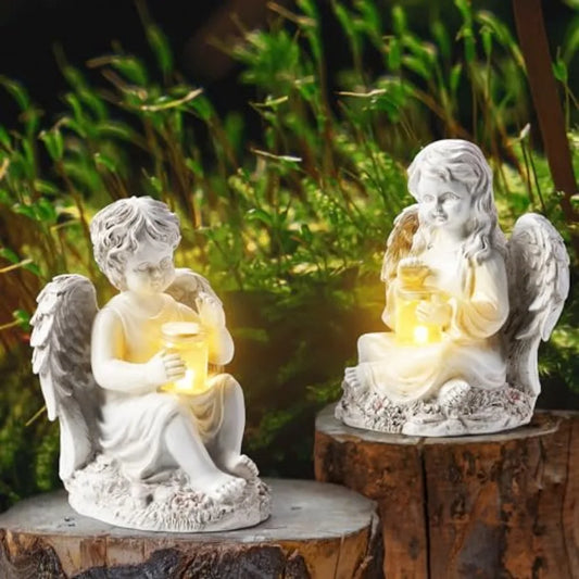 2 Pack Solar Angel Statues Garden Decor Yard Art