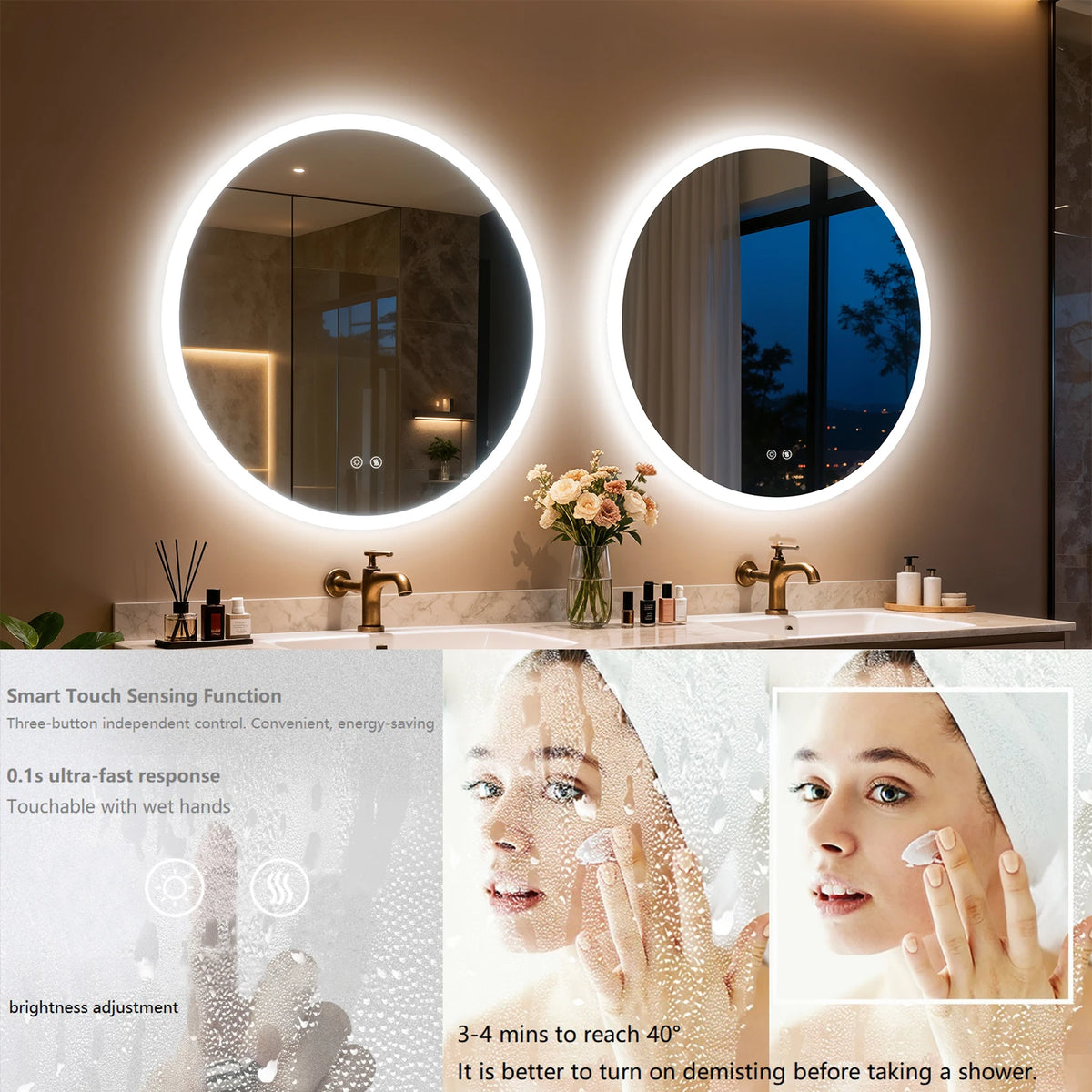 Round LED Bathroom Vanity Mirror With Anti Fog Dimming