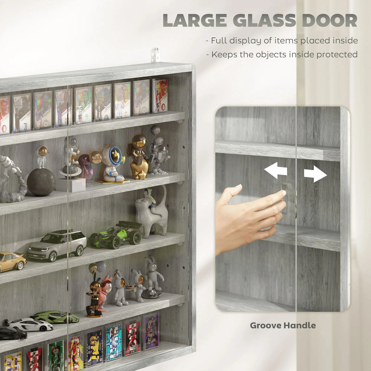 HOMCOM Five Tier Wall Mounted Glass Display Cabinet