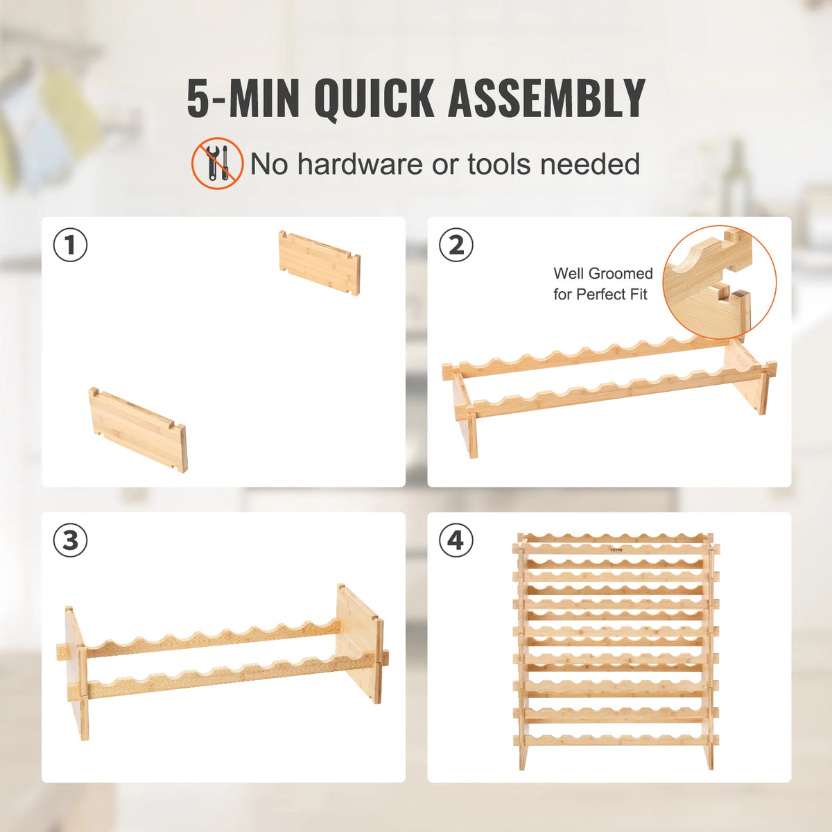 SucceBuy Stackable Bamboo Wine Rack For Kitchen And Cellar