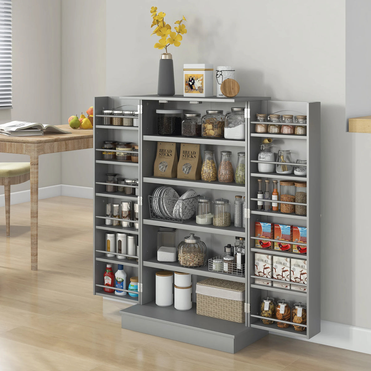 HOMCOM Freestanding Kitchen Pantry Cabinet With Adjustable Shelves