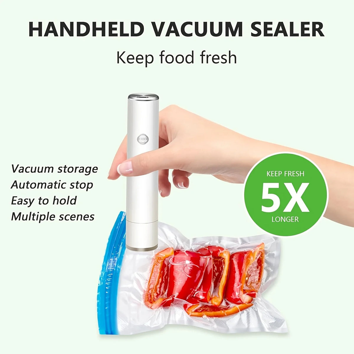 Rechargeable Handheld Vacuum Sealer With 5Pcs Reusable Bags Powerful Portable