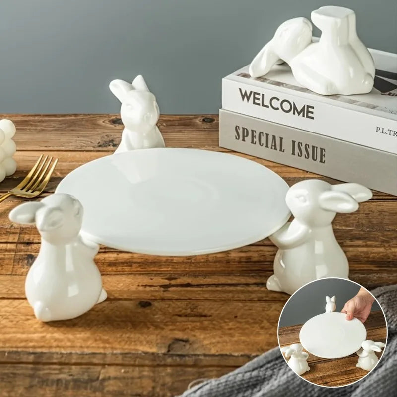 Ceramic Rabbit Dessert Stand For Cakes And Candies