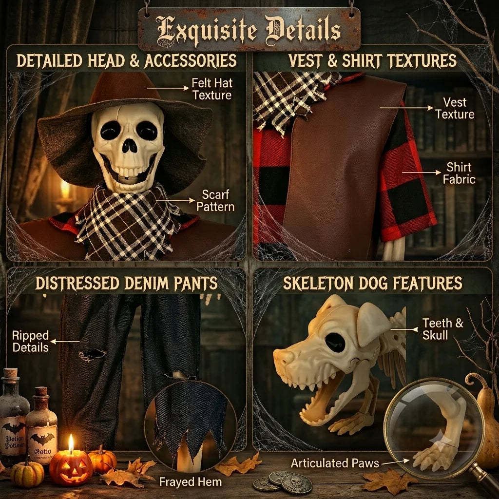 Posable Cowboy Skeleton And Dog Halloween Decorations