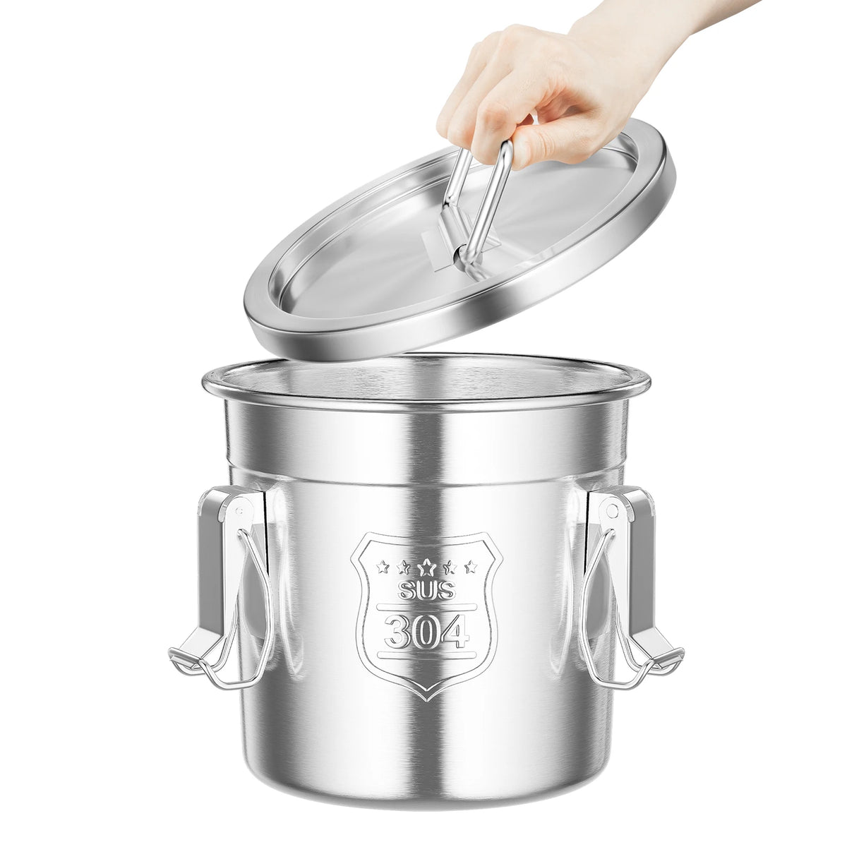 304 Stainless Steel Food Flour Oil Storage Bucket Canister, Silver Rice and Grain Storage Barrel, 6L/1.59gal Storage Bucket w/Handles and Lid