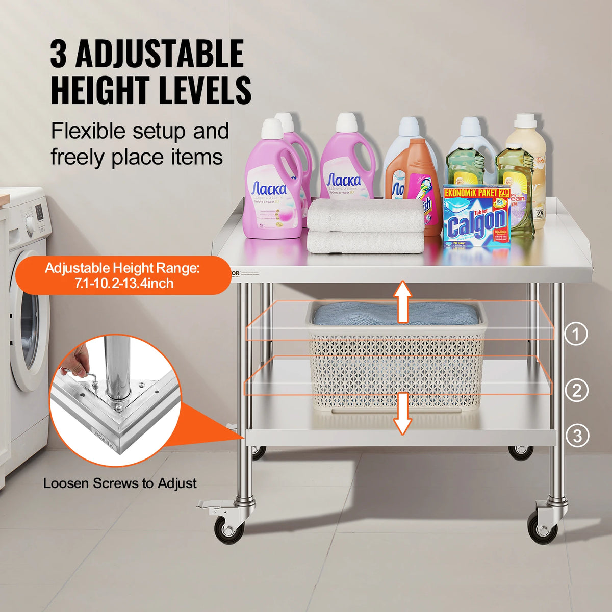 SucceBuy Stainless Steel Commercial Food Prep Work Table With Wheels