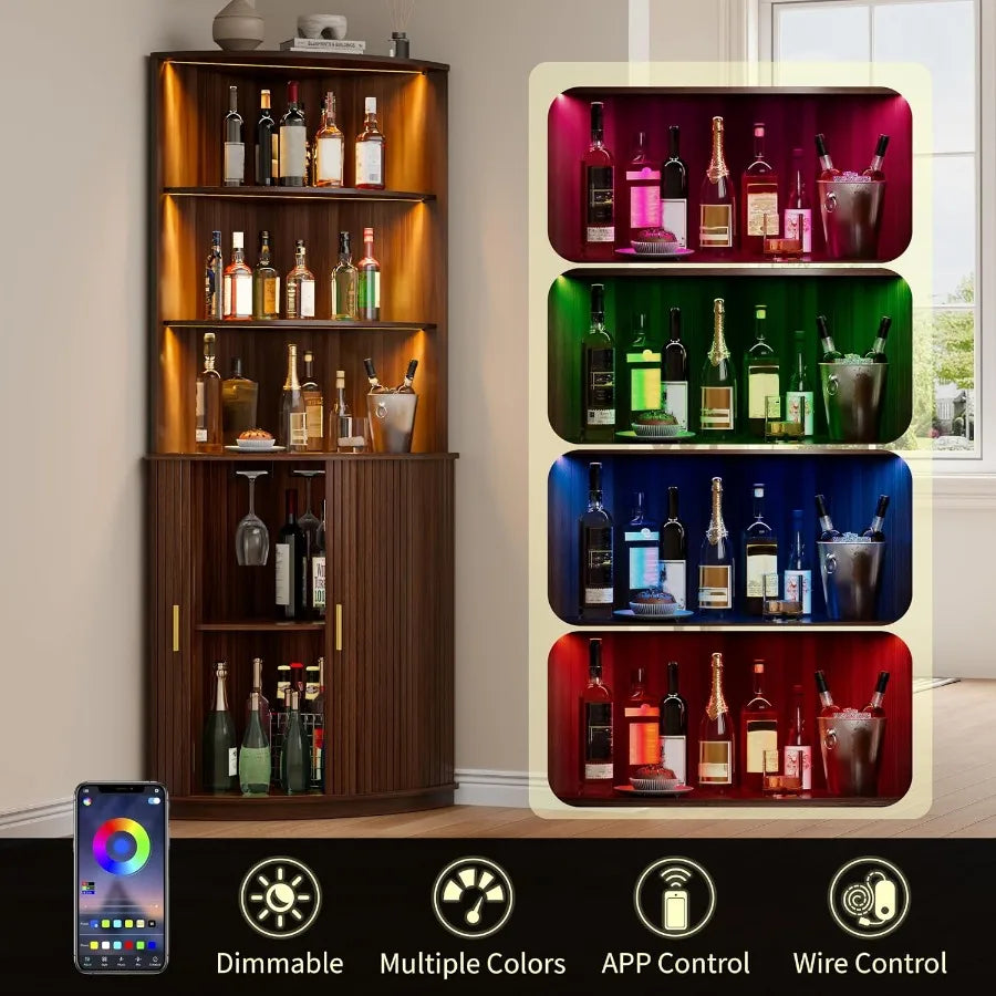 Corner Bar Cabinet With LED Lighting And Wine Glass Holder