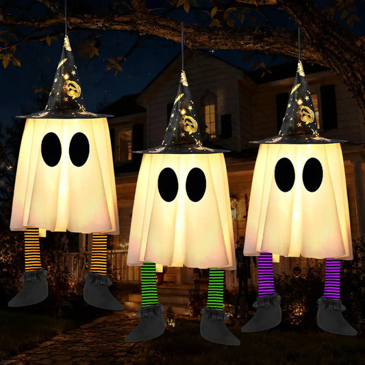 Joyfy Light Up Hanging Ghost Halloween Decorations With Witch Hat