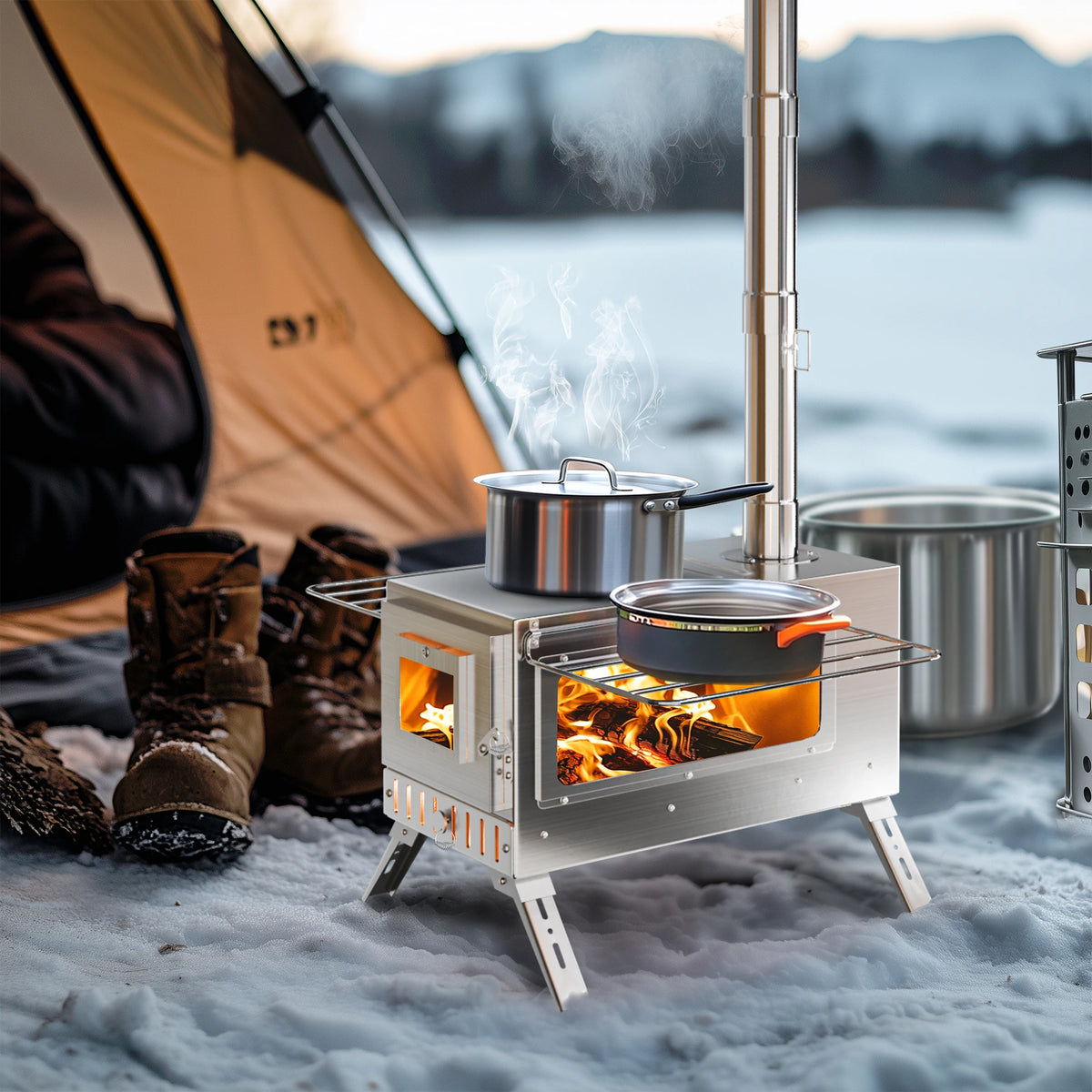 Portable Camping Wood Stove for Outdoor Hot Tent Heating