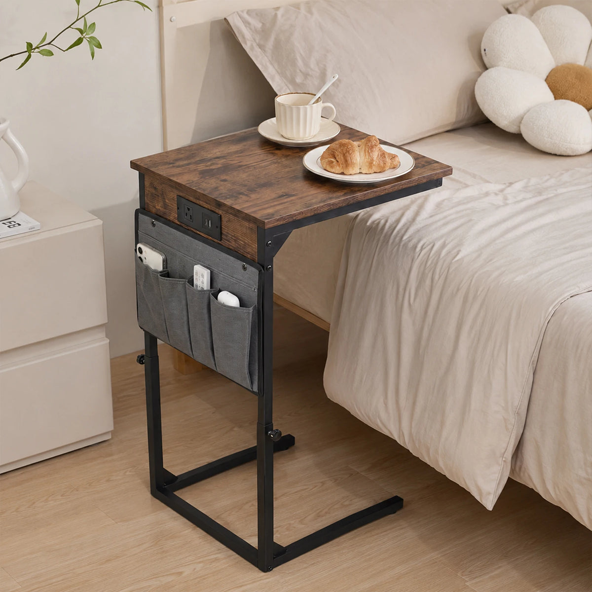 HiMISS Adjustable C Shaped End Table With Charging Station