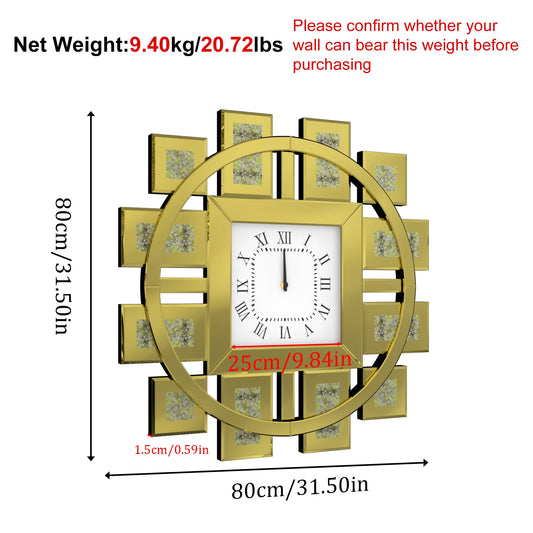 Irregular Crush Diamond Mirrored Quartz Wall Clock With Roman Numerals