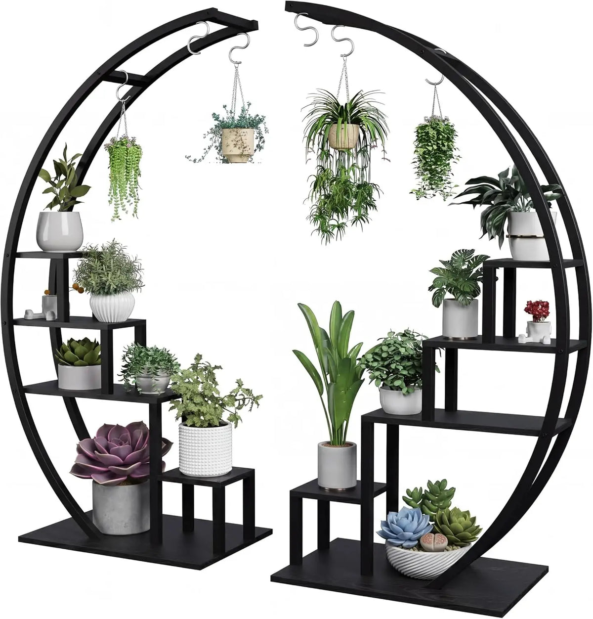 HiMISS 5 Tier Metal Plant Stand With Hanging Hooks